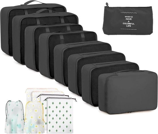 Organizzatore a 15 Comparti – Set di Borse di Ripostiglio – Impermeabile e Resistente alle Scalfitture – Organizzatore da Viaggio per Abbigliamento e Accessori – Nero