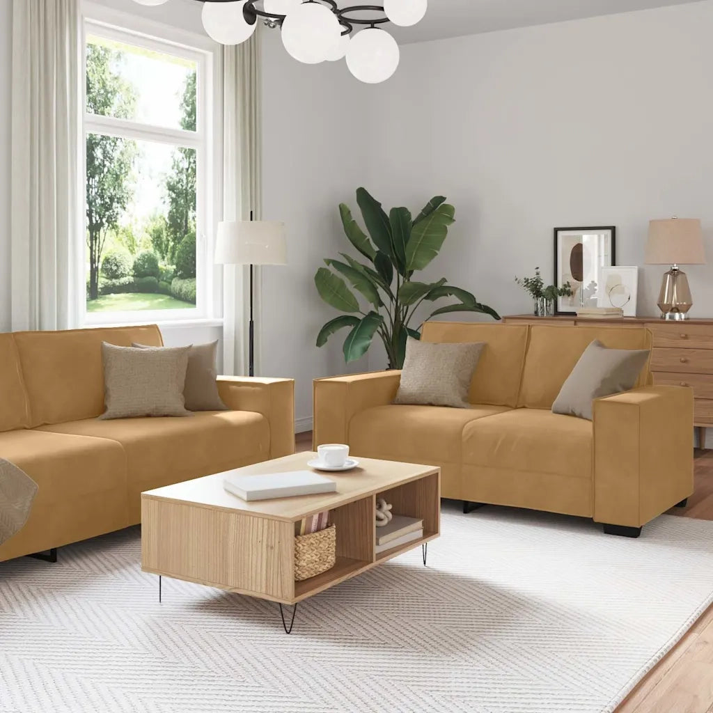 Set di Divani 3 pz con Cuscini Marrone in Velluto 3324625