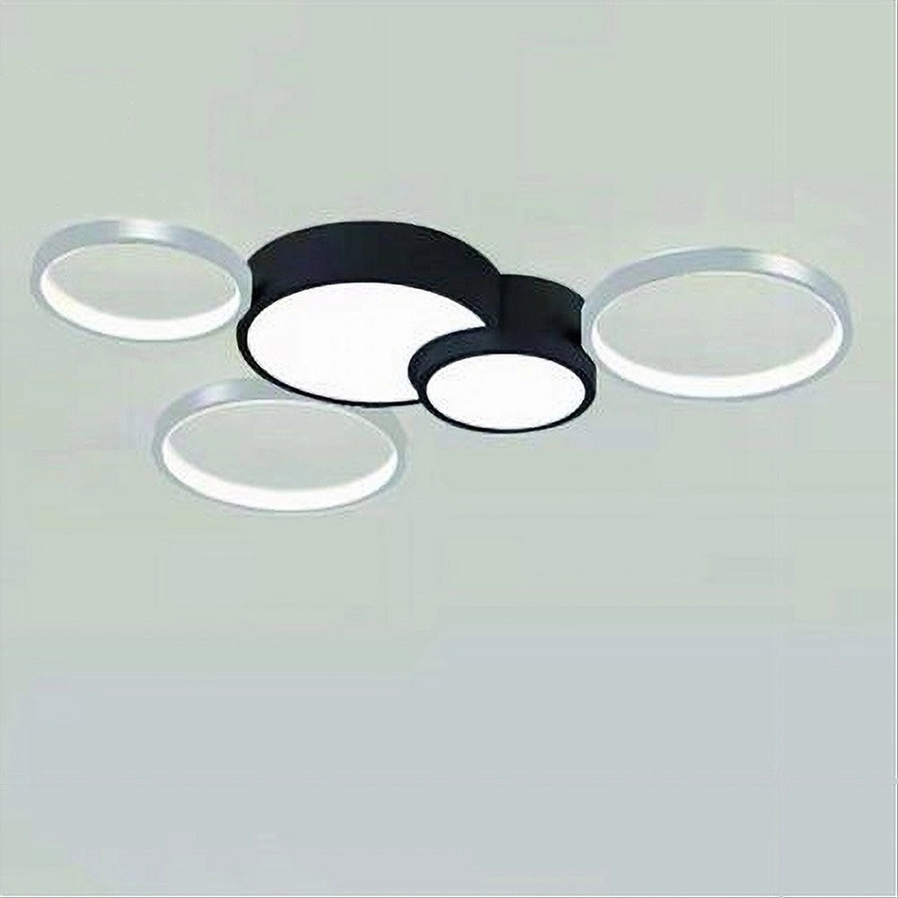 Trade Shop - Plafoniera Led 48w 5 Cerchi Argento Nero Lampada Soffitto Moderno Luce 6500k 70982 -