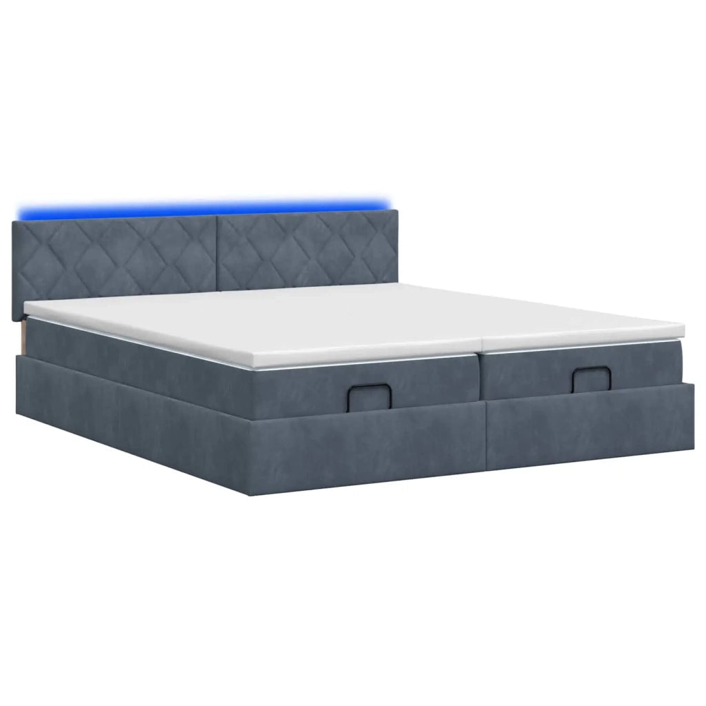 Letto Ottomano con Materasso e LED Grigio Scuro 180 x 200 cm 3457351