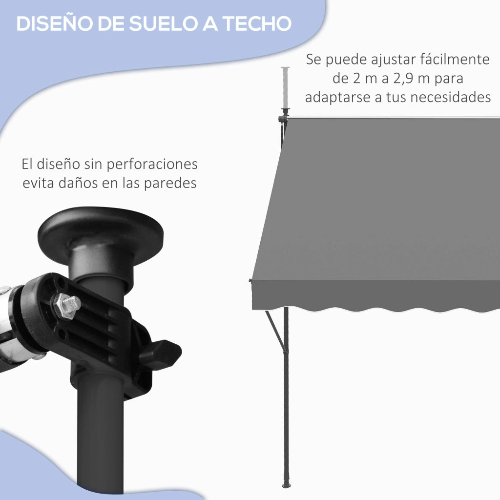 Toldo Retrattile Manuale per Balcone ¨C zephmum ¨C Grigio 300x175x210-310 cm