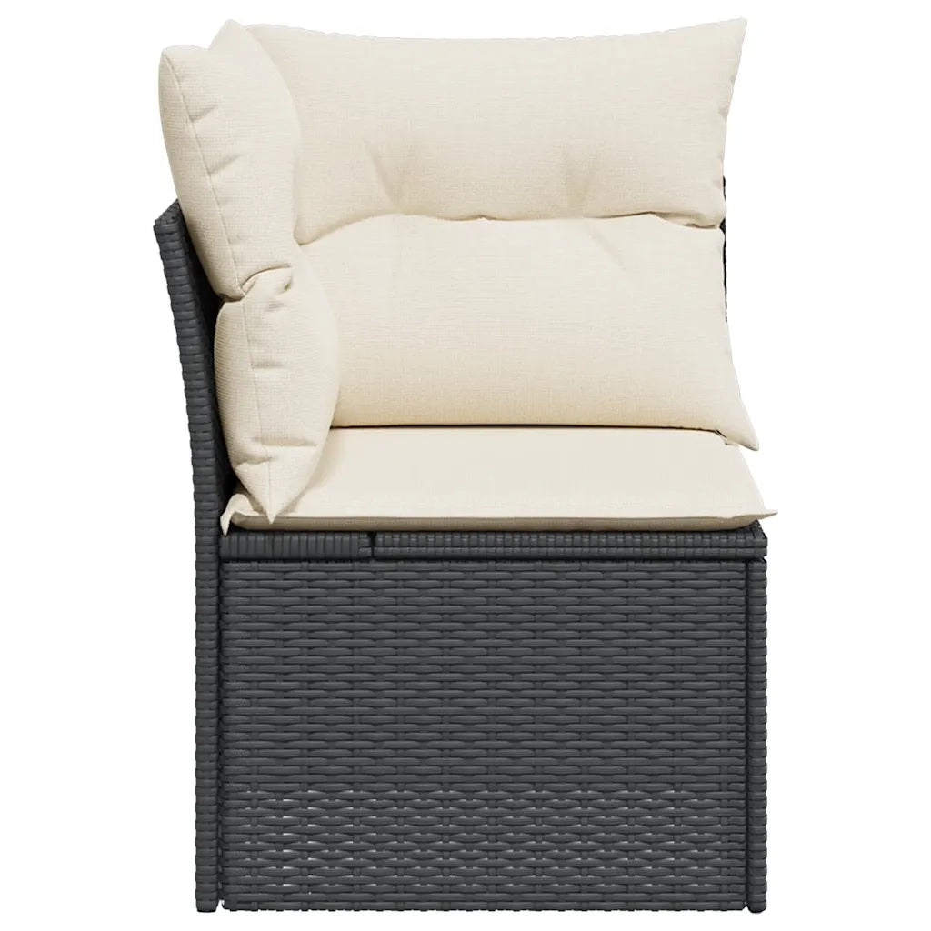Divano Angolare da Giardino con Cuscini Nero in Polyrattan 366012