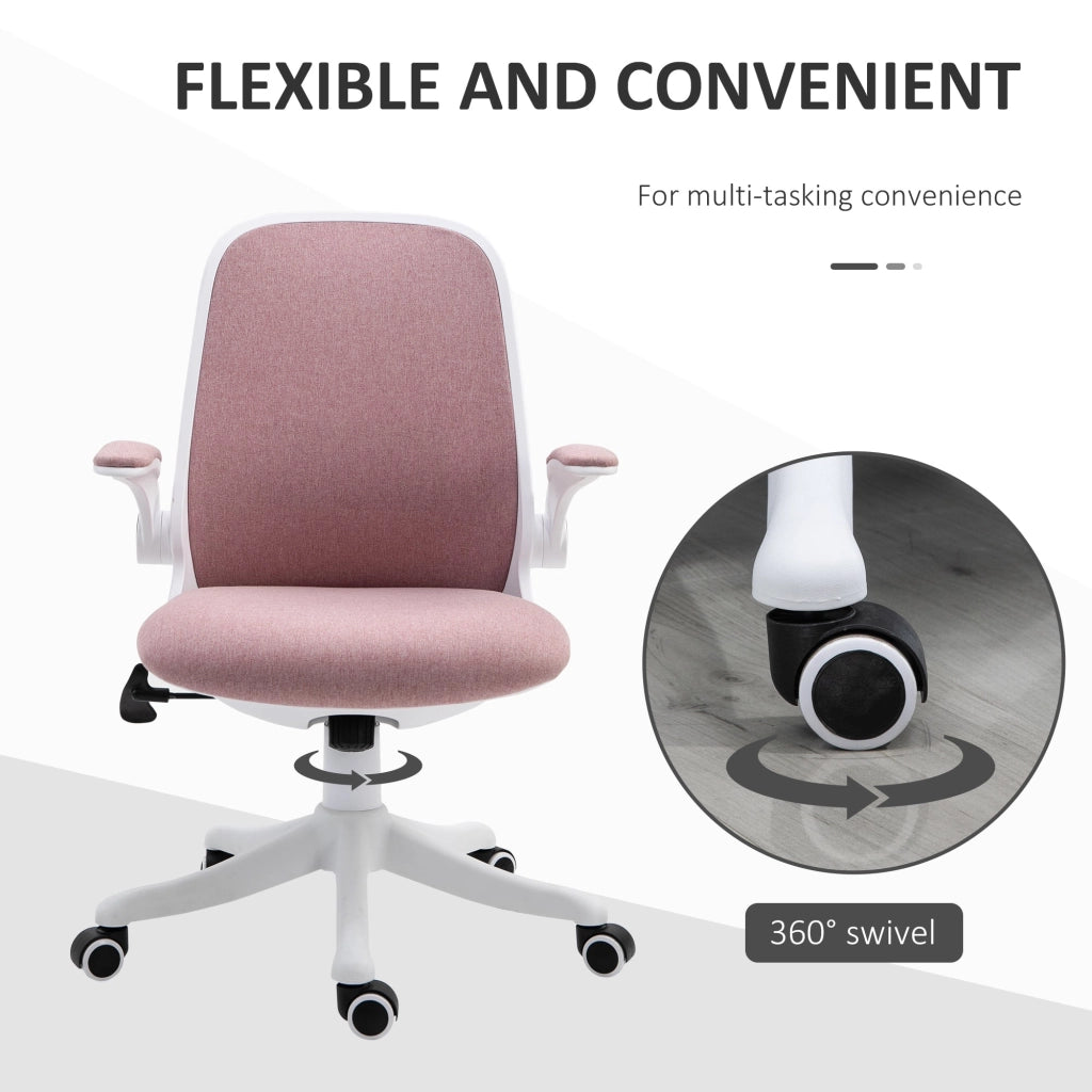 Sedia da Ufficio Ergonomica Altezza Regolabile 62,5x60x94-104 cm in Tessuto Effetto Lino Bianco e Rosa