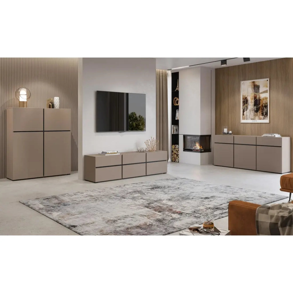 Set di mobili da soggiorno HAVANA – Credenza alta, mobile TV, credenza bassa – Design moderno beige e nero