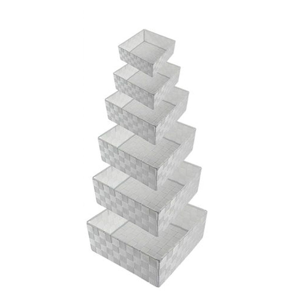 Trade Shop - 6 Pz Scatola In Tessuto Contenitori Organizer Bagno Armadio Porta Oggetti Grigio 79073 -
