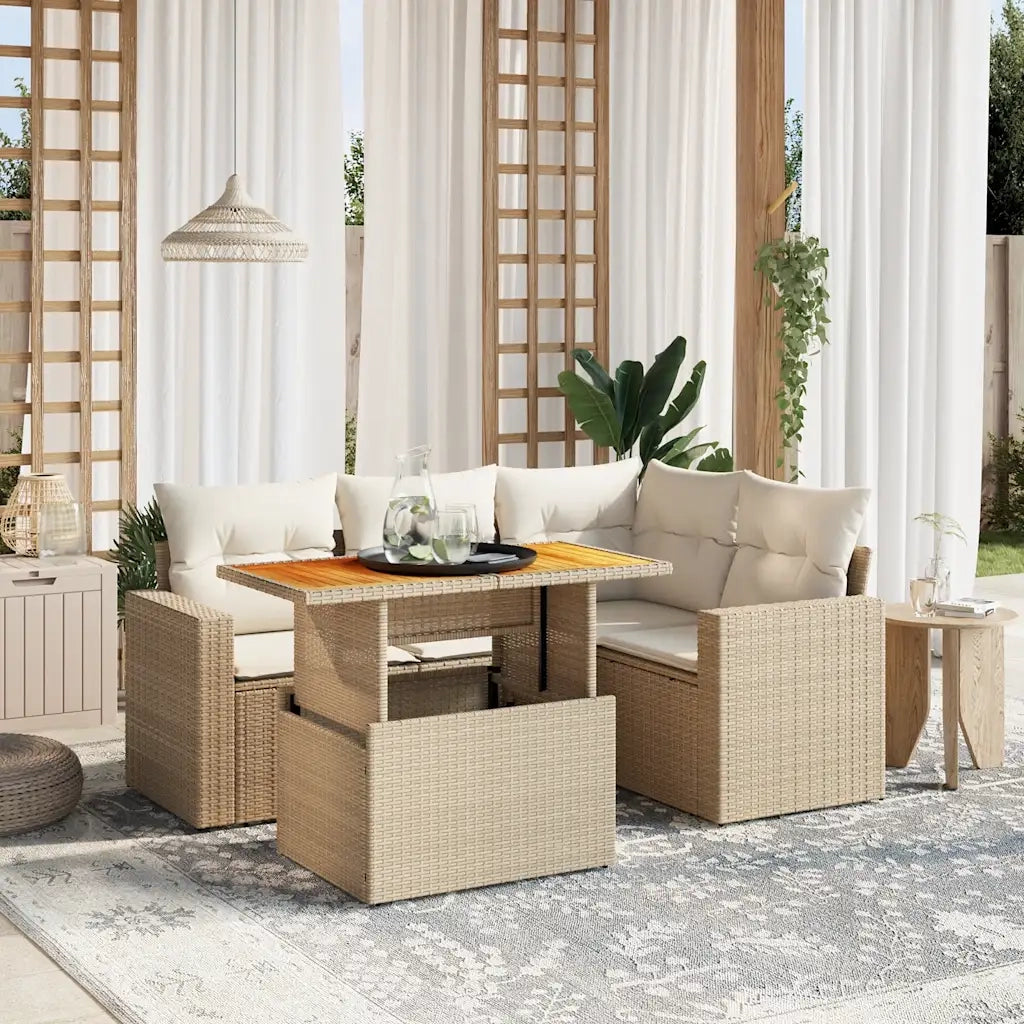 Set Divano da Giardino 5 pz con Cuscini Beige in Polyrattan 3271296
