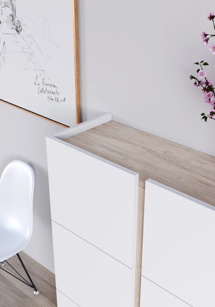 Scarpiera Herdasa effetto bianco, dettaglio rovere chiaro 122x95x35