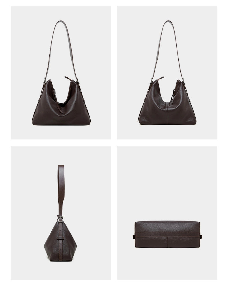 Borsa a mano da donna in vera pelle, colore marrone.