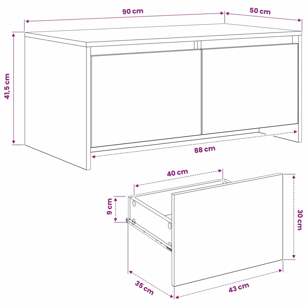 Tavolino da salotto Rovere Nero 90 x 50 x 41.5 cm 8017368