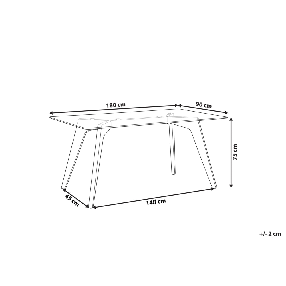 Tavolo da Pranzo Trasparente 180 x 90 cm Piano in Vetro Gambe in Legno Rettangolare Scandinavo Moderno