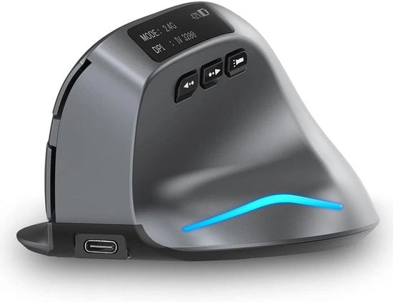 Mouse Ergonomica Senza Filo e Ricaricabile con Schermo LED e DPI Regolabile per Laptop e PC