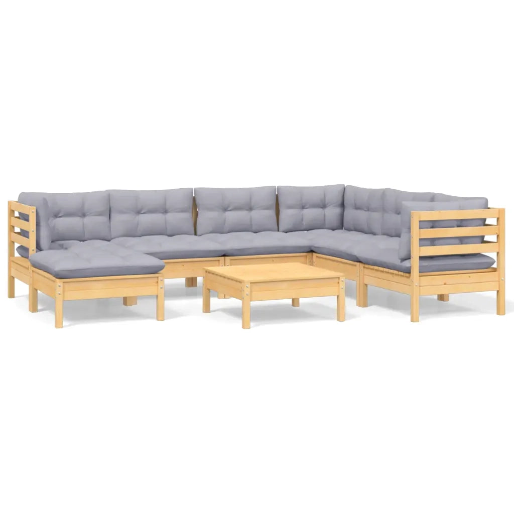 Set Divani da Giardino 8 pz con Cuscini Grigi Massello di Pinocod mxl 94044