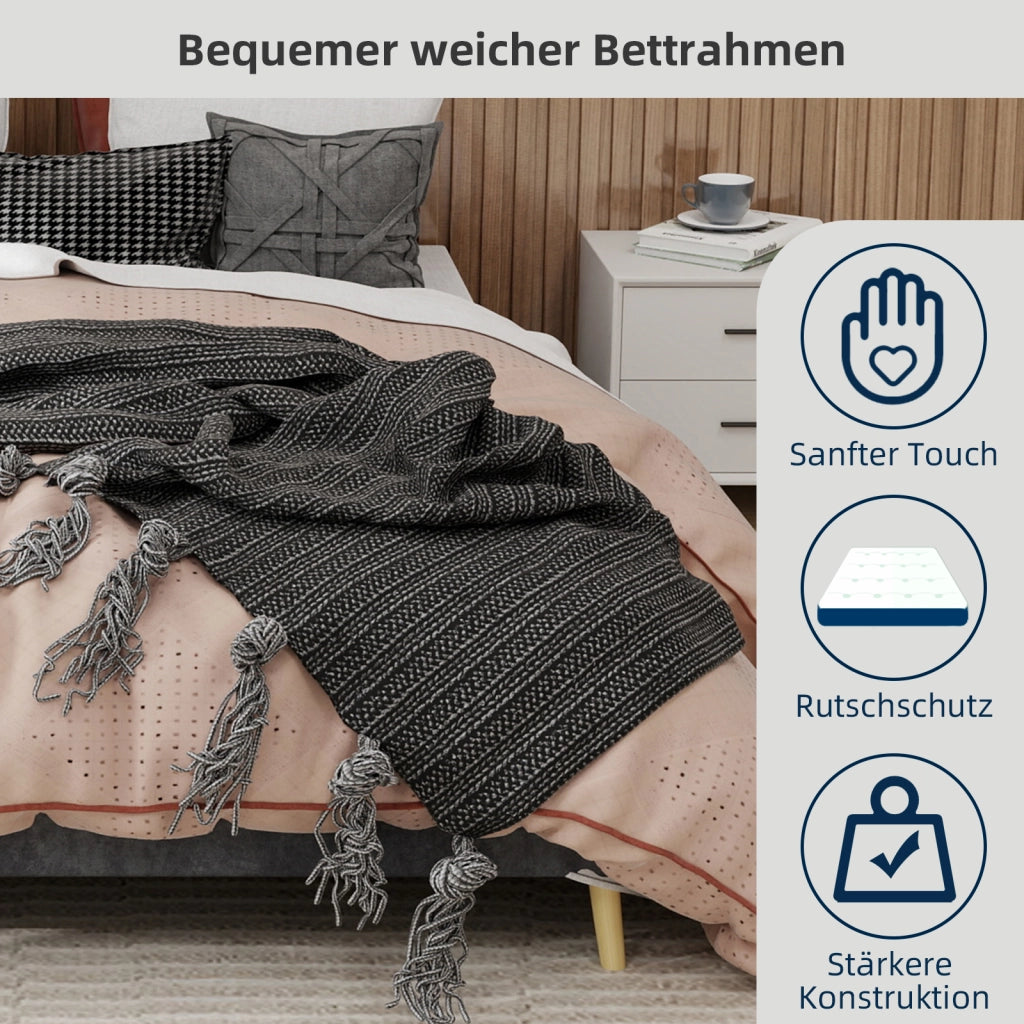 Letto per adulti 160 × 200 cm con struttura stabile, senza materasso, in tessuto e metallo, grigio