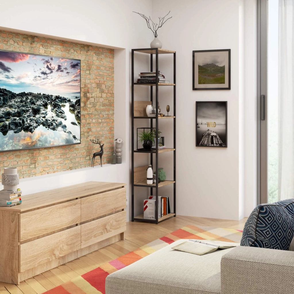Scaffale stile industriale con ripiani in legno 50 cm Nera, Quercia Sonoma 50x32x192 cm