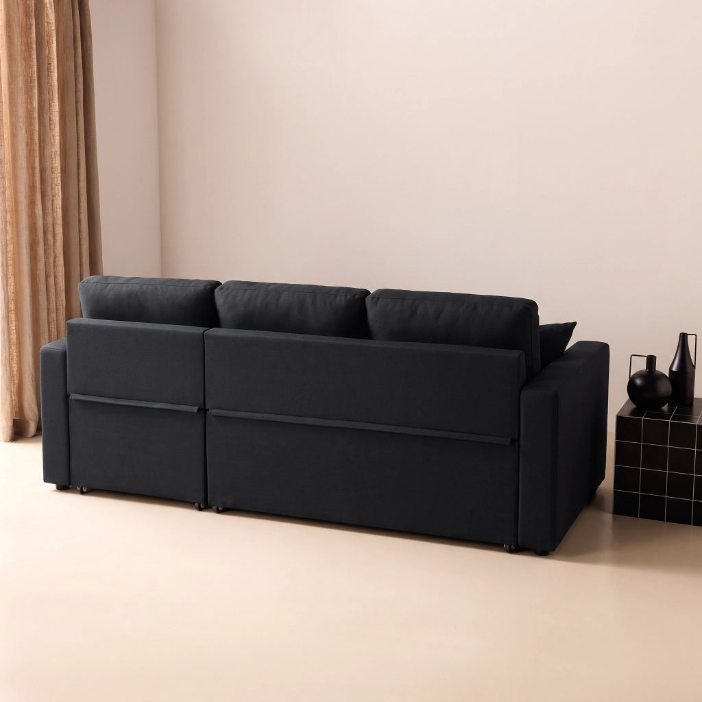 Divano letto angolare reversibile con contenitore, 3 posti, nero