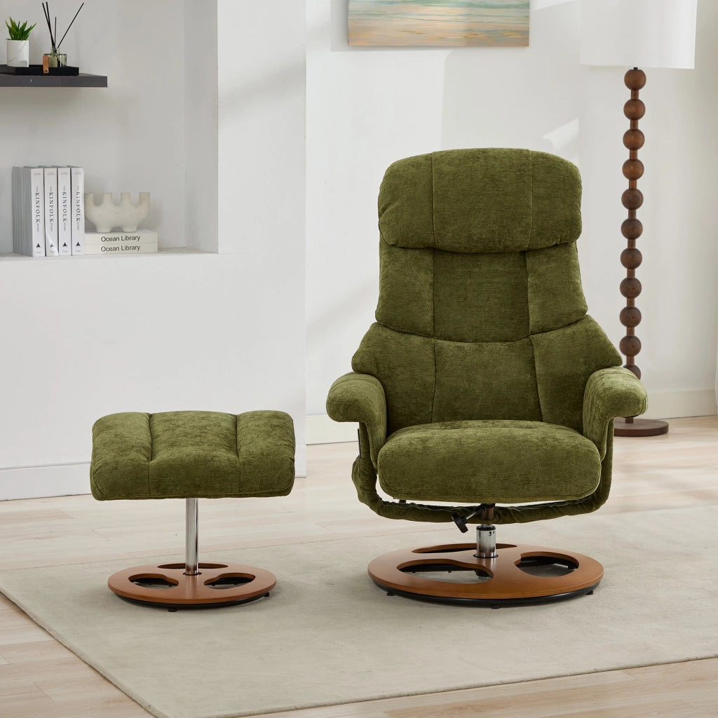 Poltrona Relax Massaggiante Reclinabile con Poggiapiedi ¨C MINIMAL ¨C Verde, Girevole, Tessuto Chenille