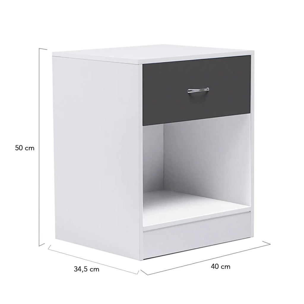 IDMarket - Set di 2 comodini OLGA, legno bianco e cassetto grigio