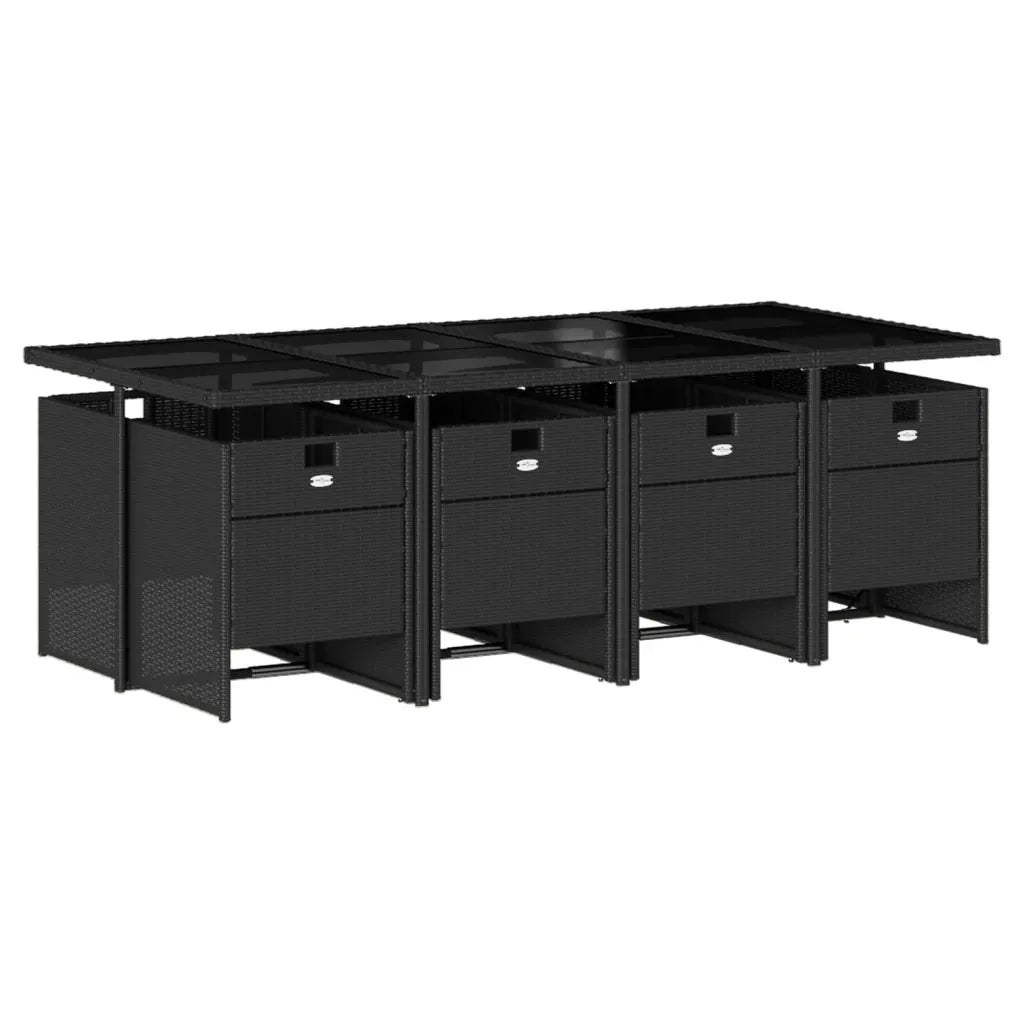 Set da Pranzo da Giardino 9 pz con Cuscini Nero in Polyrattan 3277686