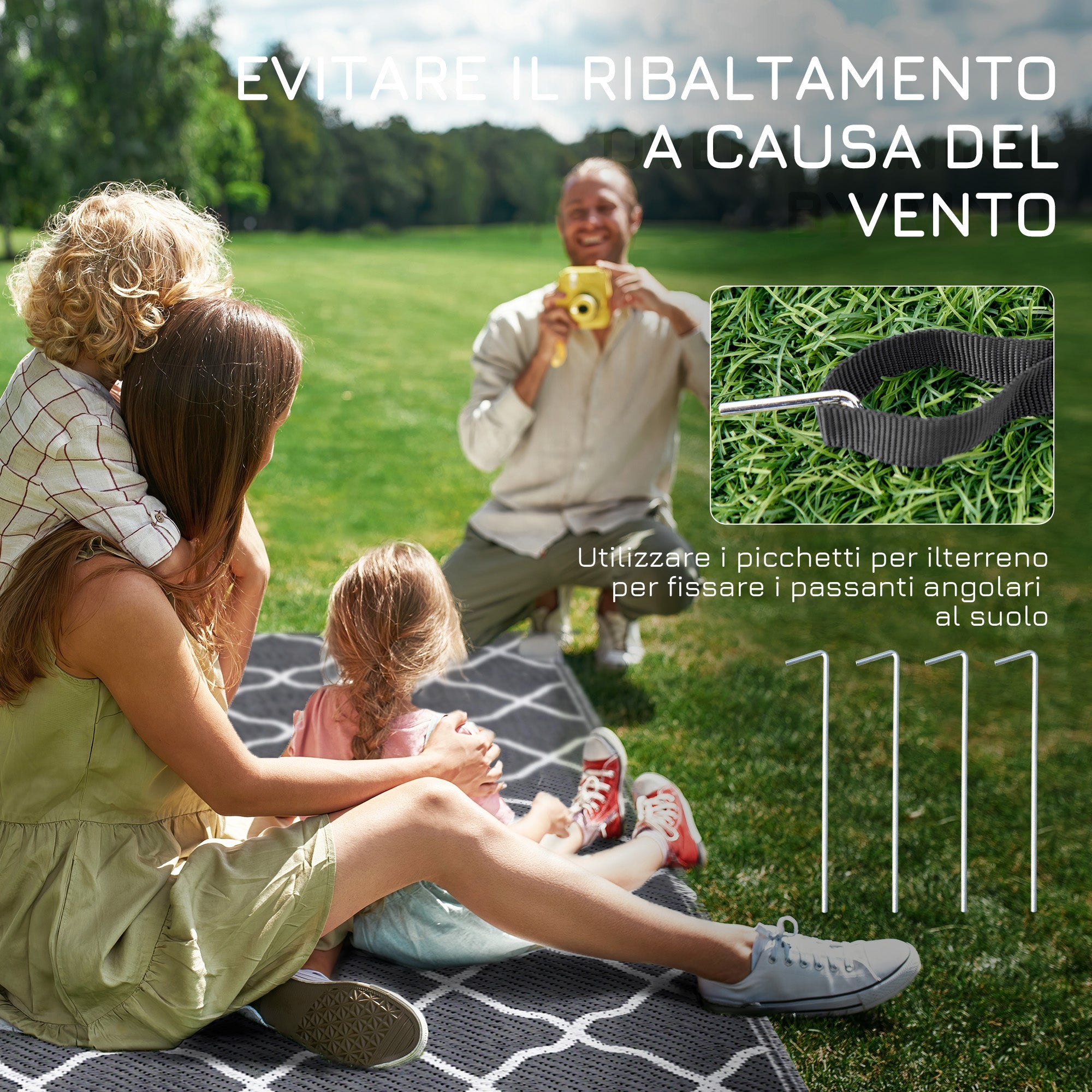 Tappeto da Esterno Reversibile 182x274 cm con Borsa per Trasporto Grigio Chiaro