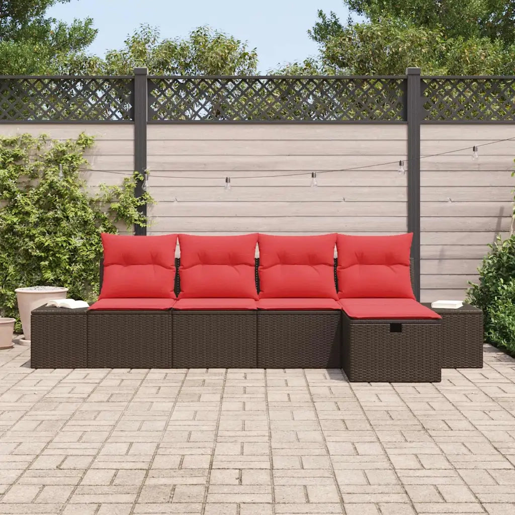 Set Divano da Giardino con cuscino 5 pcs Marrone polyrattan