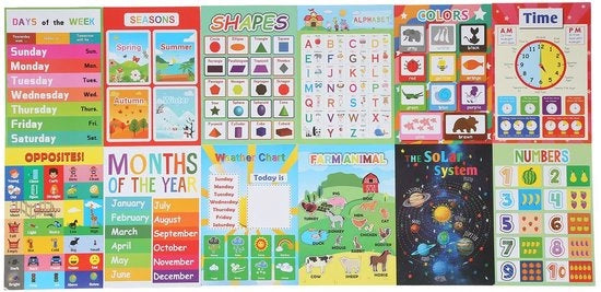Poster educativo da parete - 12 pezzi - impermeabile - poster di carta - poster da appendere - effetto vernice a olio - 42 x 29 cm