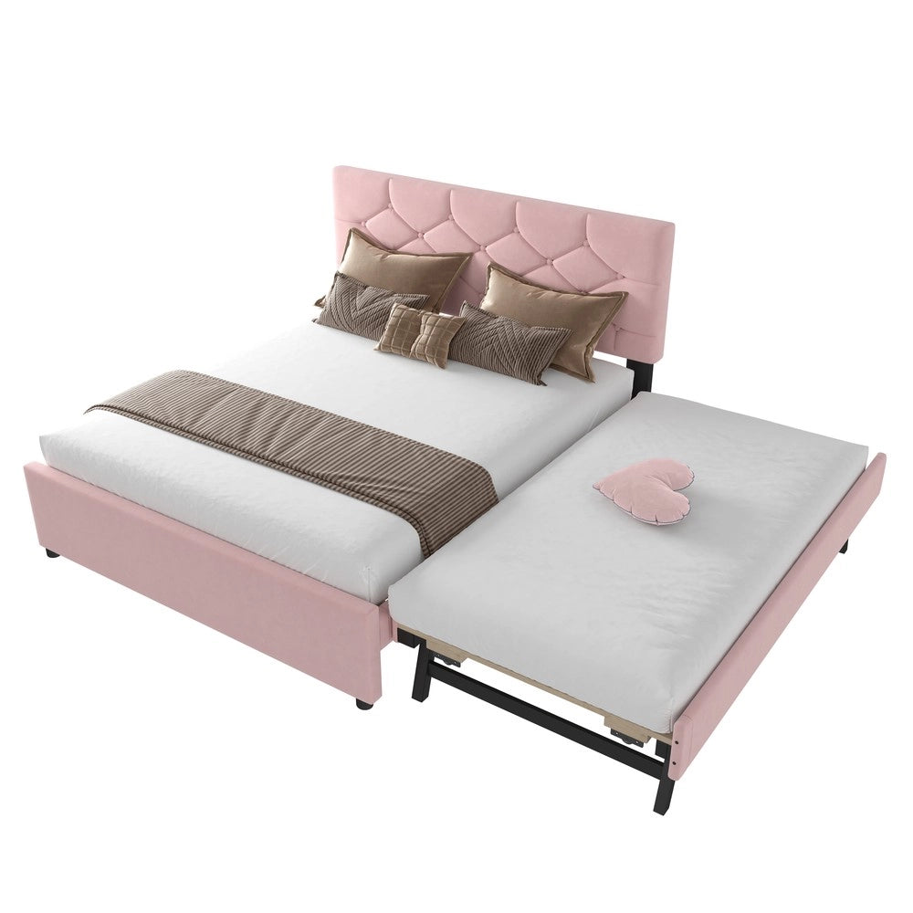 Letto imbottito 140x200 con rete a doghe e contenitore ¨C Minimal ¨C Rosa velluto