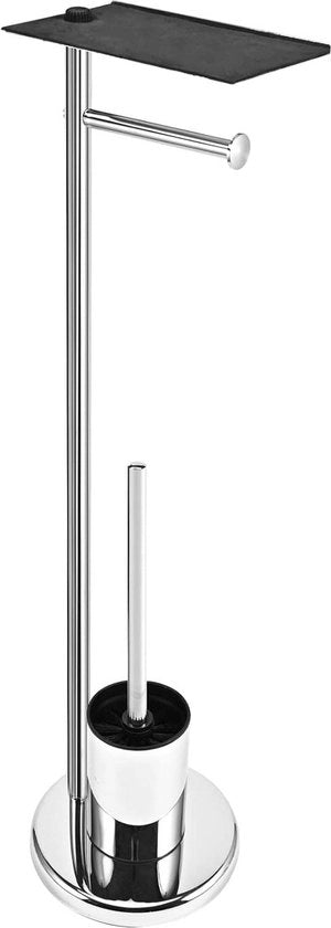 Supporto per rotoli di carta igienica autonomo con spazzola per pavimenti pesante - tavolo ampio per cucina e bagno - supporto per carta igienica in acciaio inox