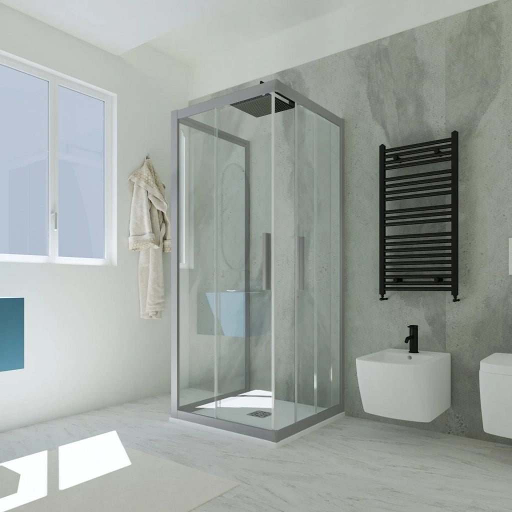 Box doccia 3 lati scorrevole 75x110x75 CM H 200 Vetro Trasparente Profilo Silver mod. Kolors Trio