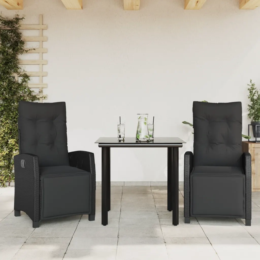 Set da Pranzo da Giardino 3 pz con Cuscini Nero in Polyrattan 3212967