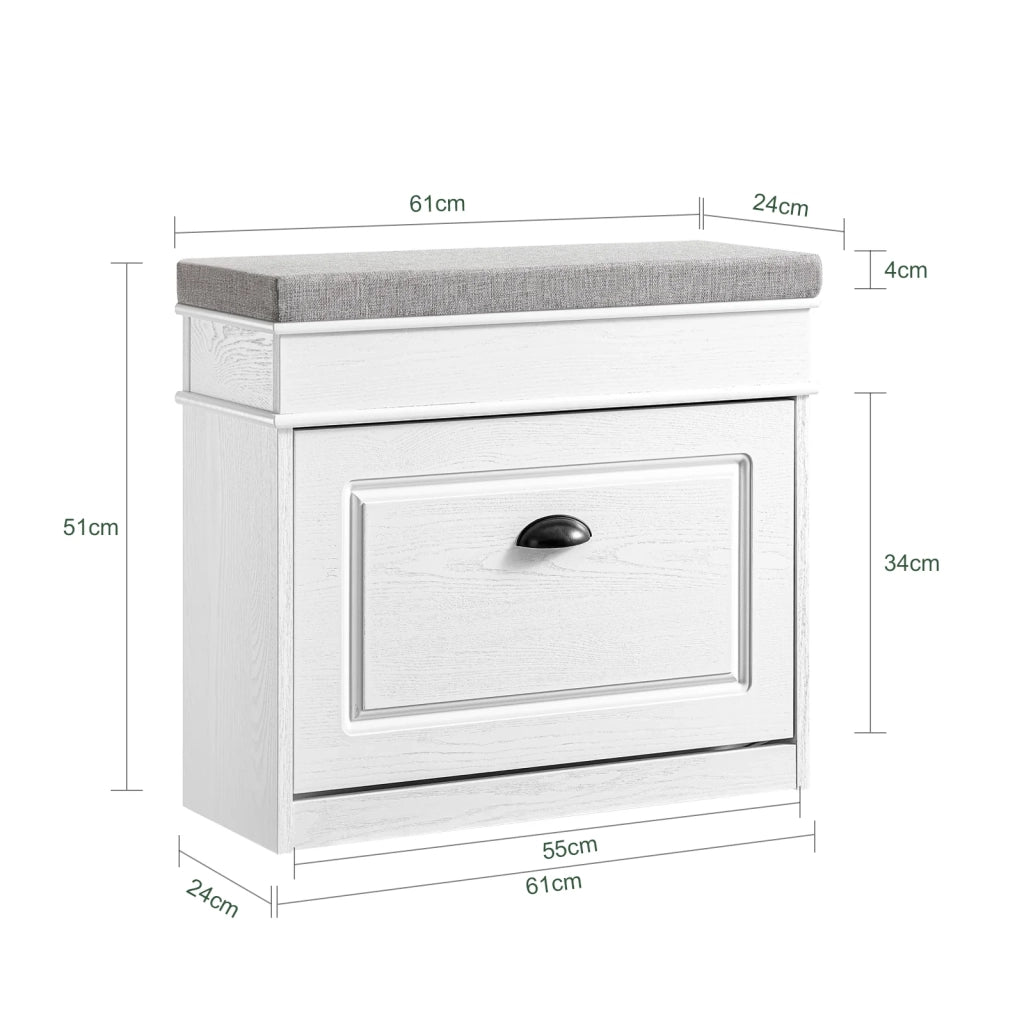 SoBuy FSR82-K-WG Scarpiera Salvaspazio Slim con Seduta Panca Scarpiera da Ingresso Contenitore in Legno Mobile Scarpiera Ingresso per Scarpe, 61x24x51cm Effetto Legno Invecchiato Bianco