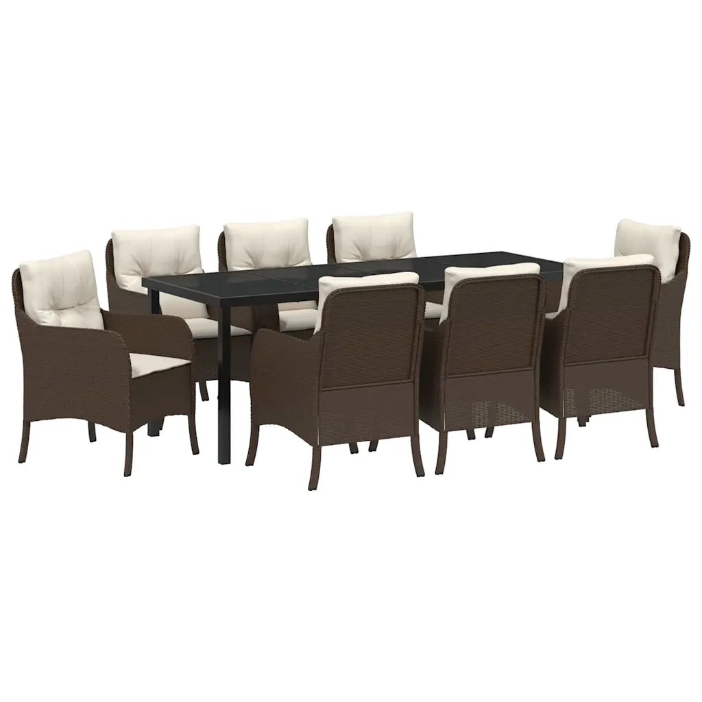 Set da Pranzo per Giardino con cuscino 9 pcs Marrone polyrattan 3380161