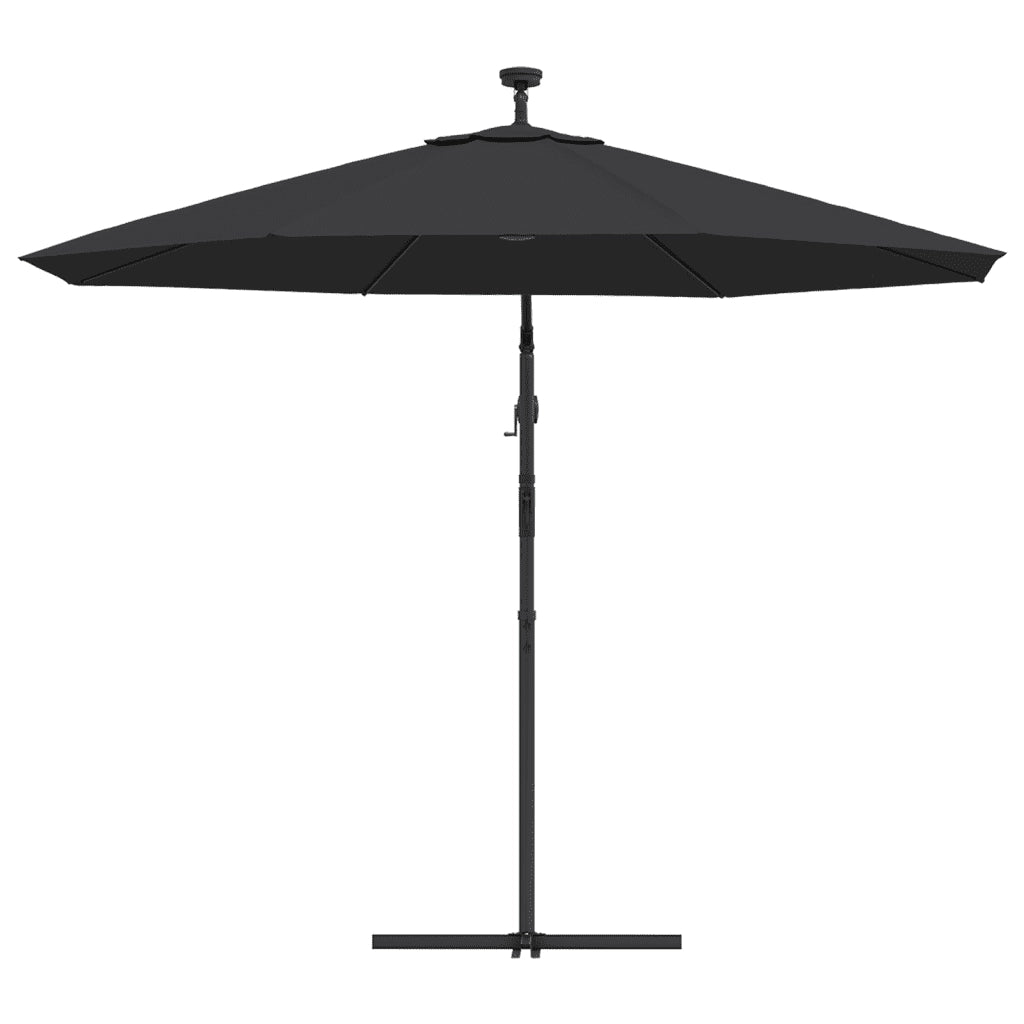Ombrellone a Sbalzo con LED e Palo in Acciaio 300 cm Nero 47136