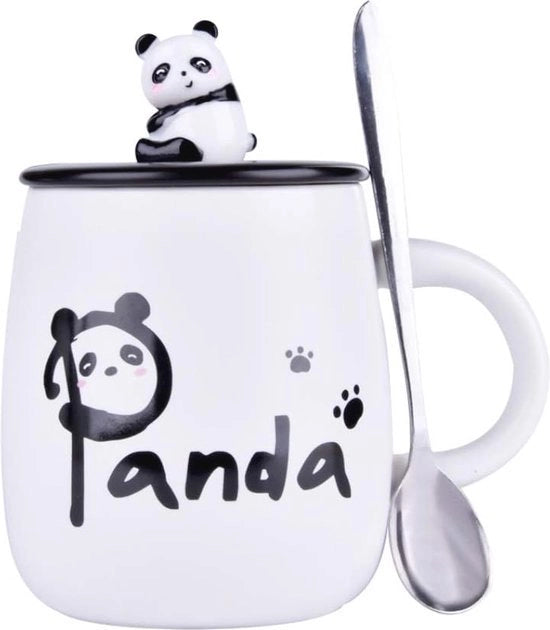 Ceramica 3D Panda con Coperchio e Cucchiaio - Caffettiera Ceramica Originale per Caffè, Tè e Latte - Carino Regalo per Amanti degli Animali