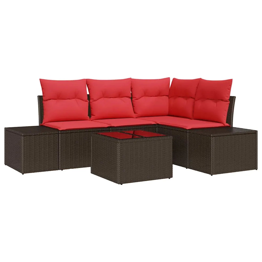 Set Divano da Giardino con cuscino 5 pcs Marrone polyrattan 3347054