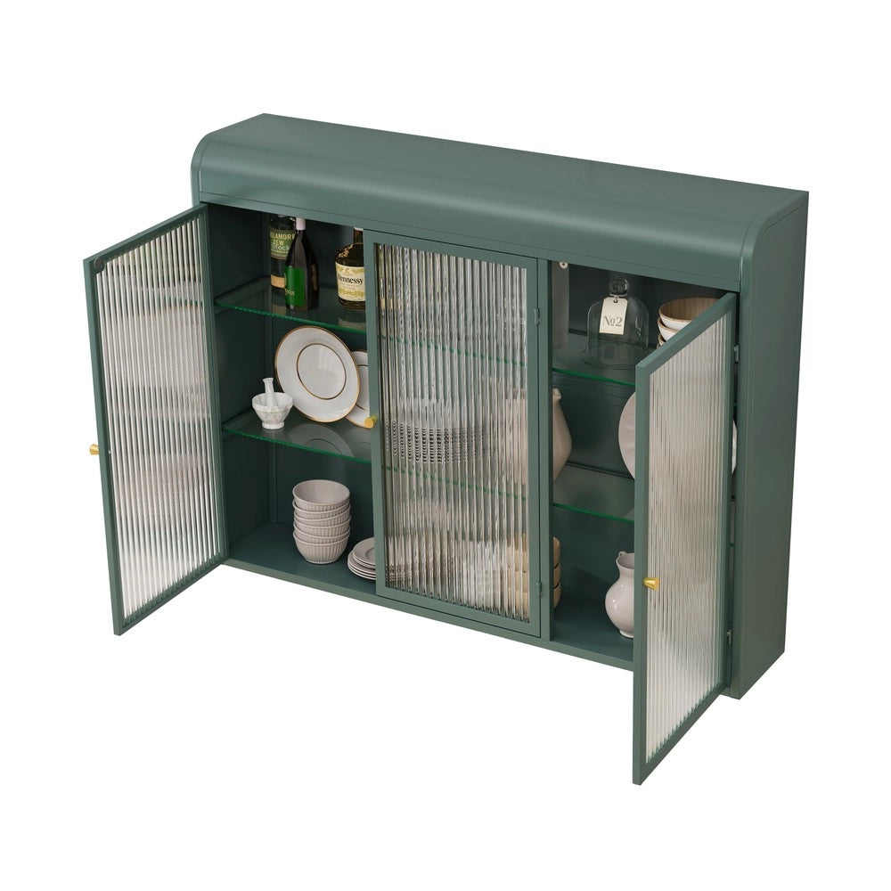 Armadietto Pensile a 3 Ante con Vetro ¨C MINIMAL ¨C Verde Scuro