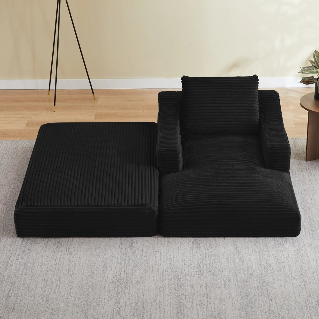 POLTRONA Relax Doppio Strato 32x32x112 cm Velluto a coste Nero trasformabile in letto