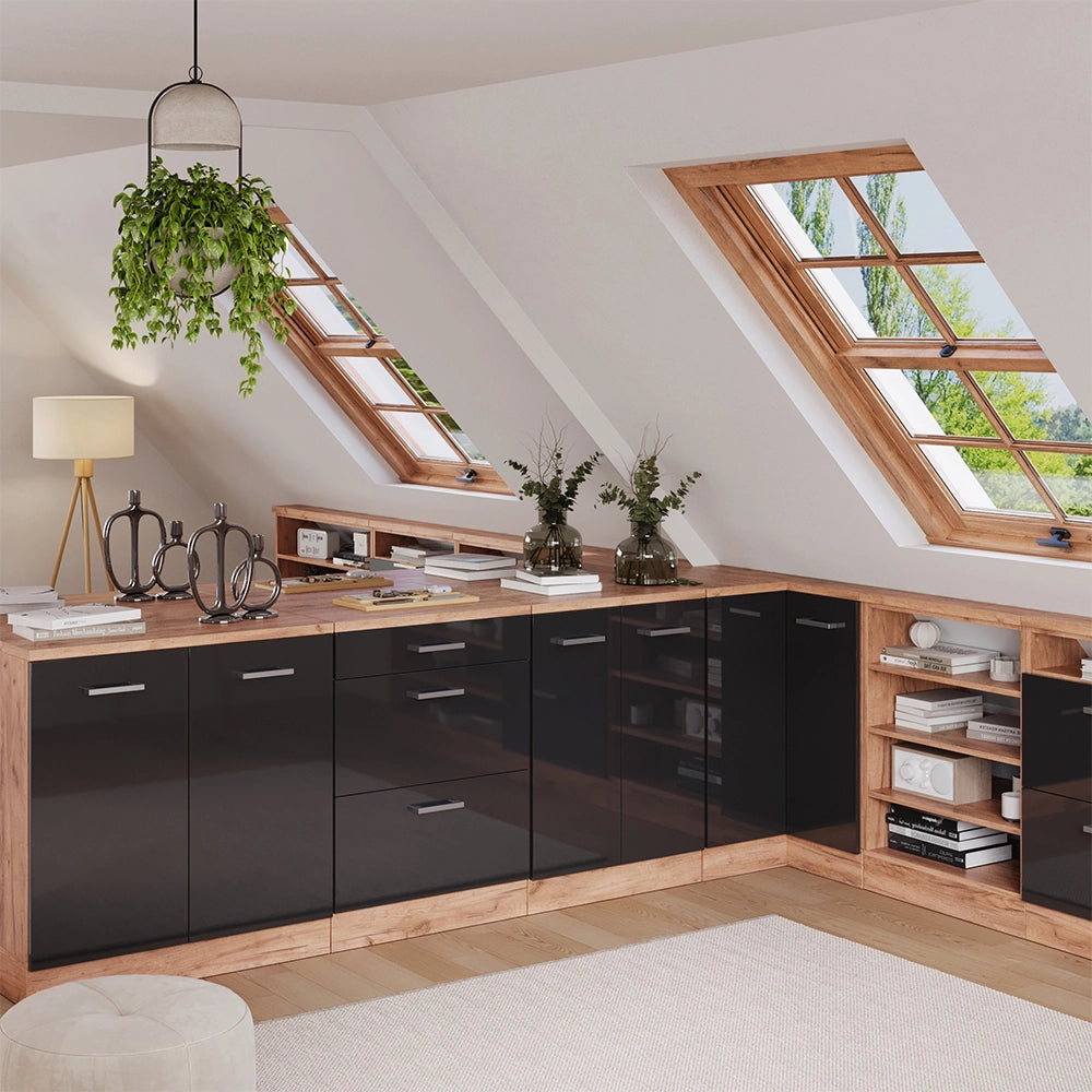 Mobile per mansarda Rion Antracite lucido/Rovere dorato 80 x 83.8 cm senza inclinazione con 2 ante Vicco