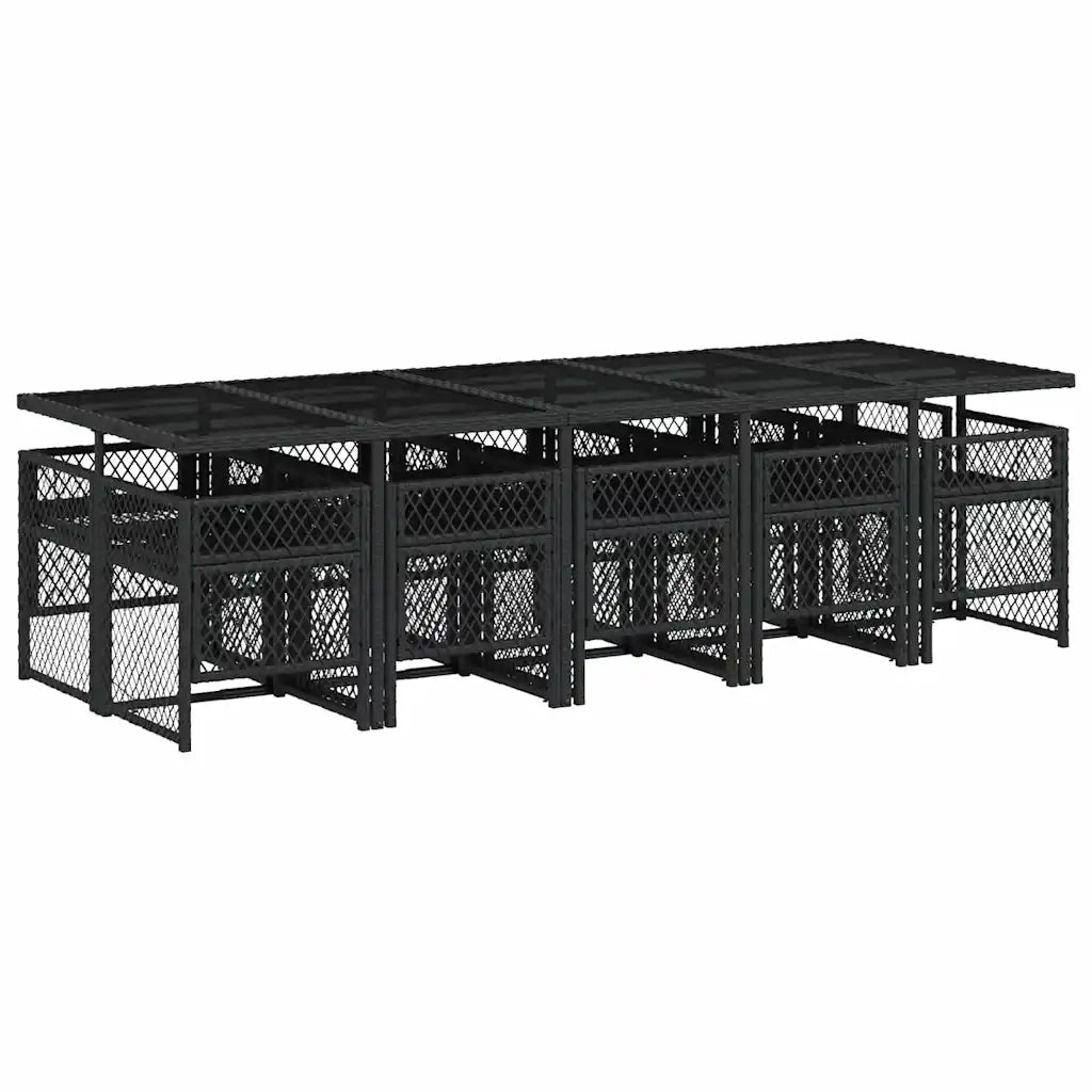 Set da Pranzo da Giardino 11 pz con Cuscini in Polyrattan Nero 3210751