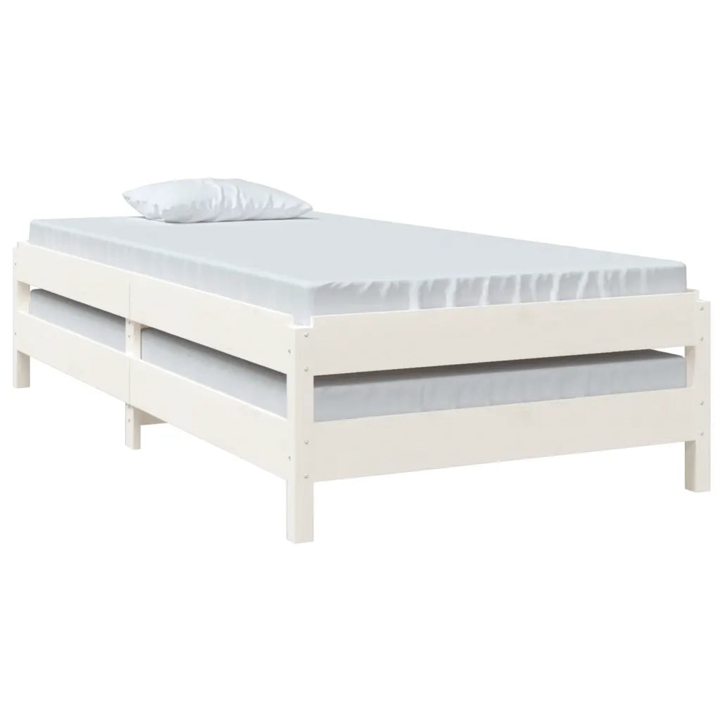 Letto singolo | Letto per adulti | Letto Impilabile Bianco 90x190 cm in Legno Massello di Pino