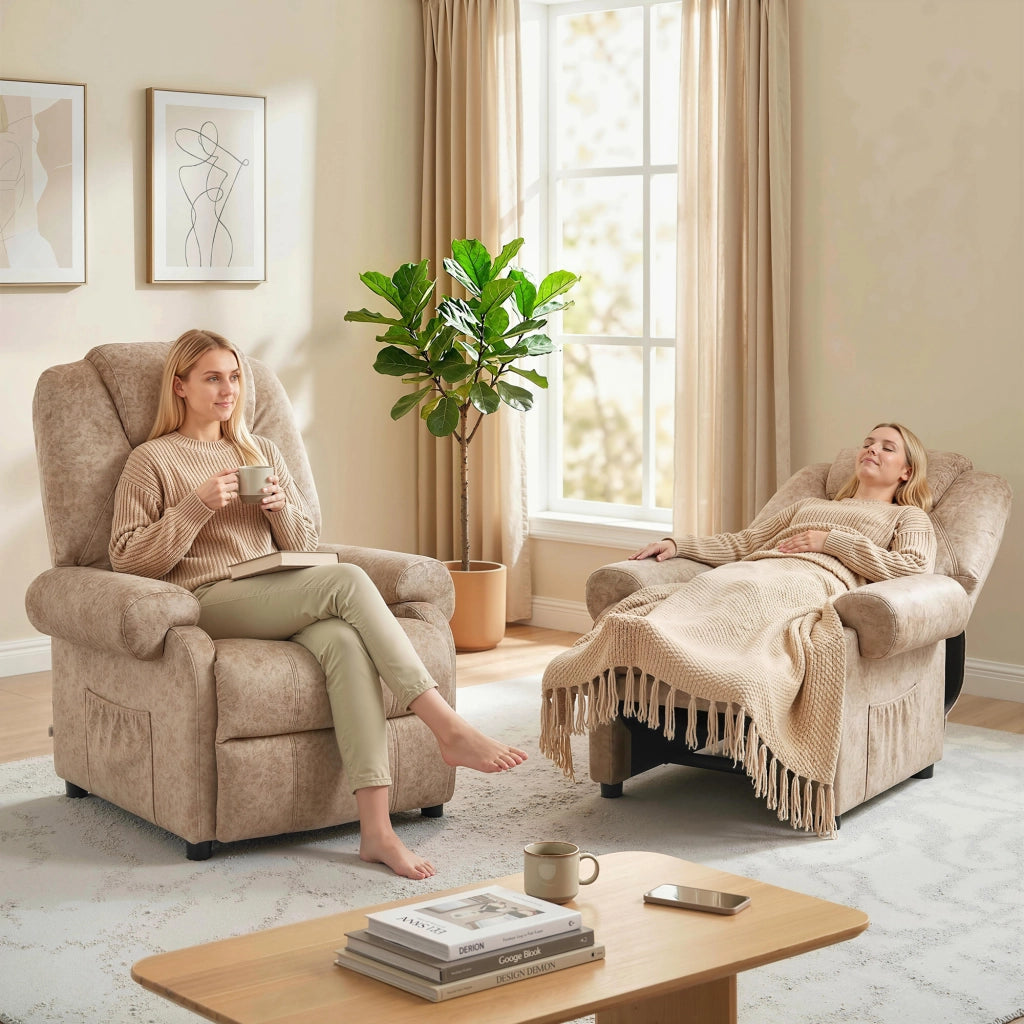 Poltrona Relax Reclinabile Manuale ¨C Xylo ¨C Tessuto Beige con Poggiapiedi
