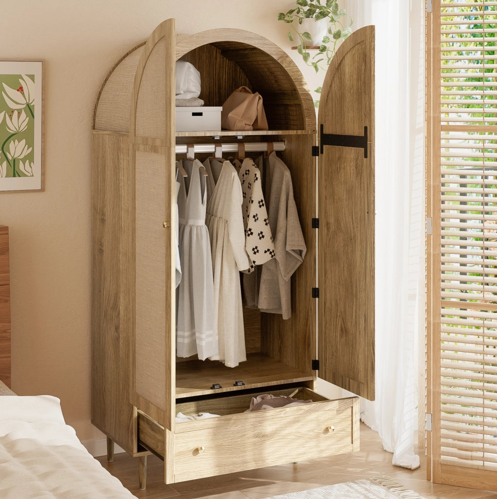 Armadio con cassetti e asta appendiabiti; 79x50x175 cm; MDF; finitura rovere
