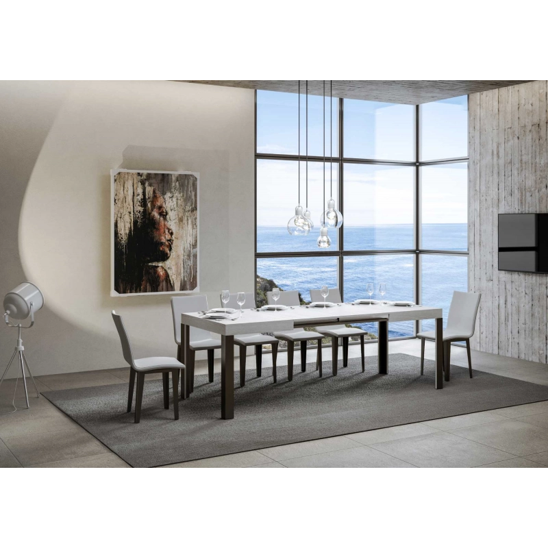 Tavolo allungabile 90x140/244 cm Linea telaio Antracite - Bianco Frassino