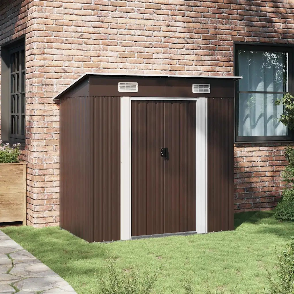 Capanno Attrezzi da Giardino Marrone 194x121x181 cm in Acciaio 47027