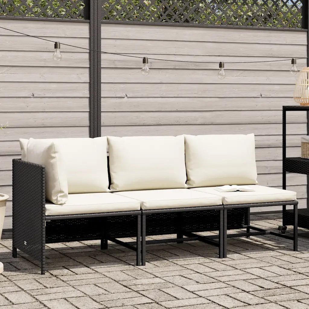 Set Divani da Giardino 3 pz con Cuscini in Polyrattan Nero cod mxl 70675