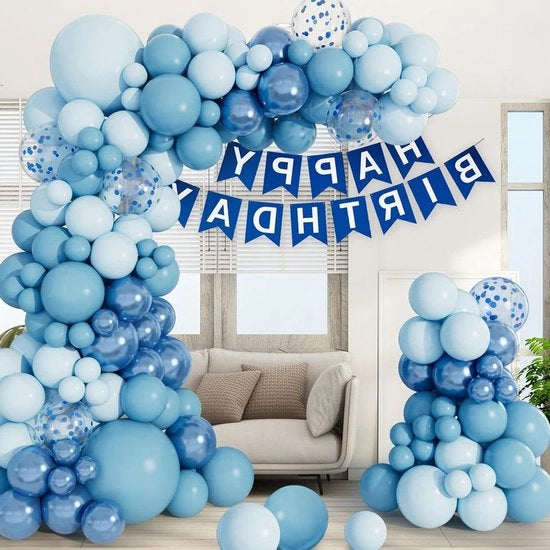 Decorazione di compleanno Arcobaleno di nastri di palloncino blu pastello palloncini blu di diverse misure 18 12 10 5 pollici - slitta per palloncini blu - set - decorazione di compleanno per baby, festa di laurea, matrimonio, primo compleanno