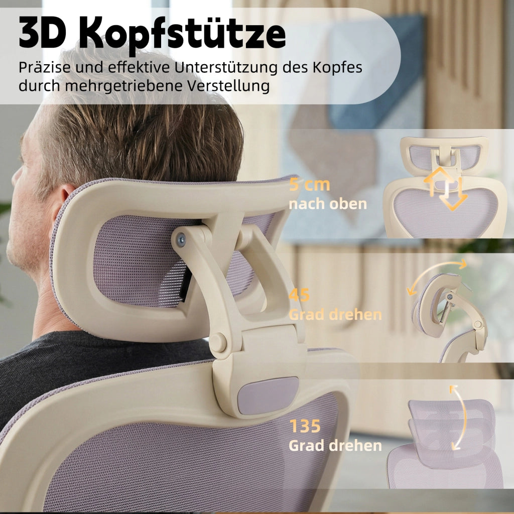 Sedia da ufficio ergonomica pieghevole con supporto lombare e poggiatesta regolabile in mesh viola per lavoro