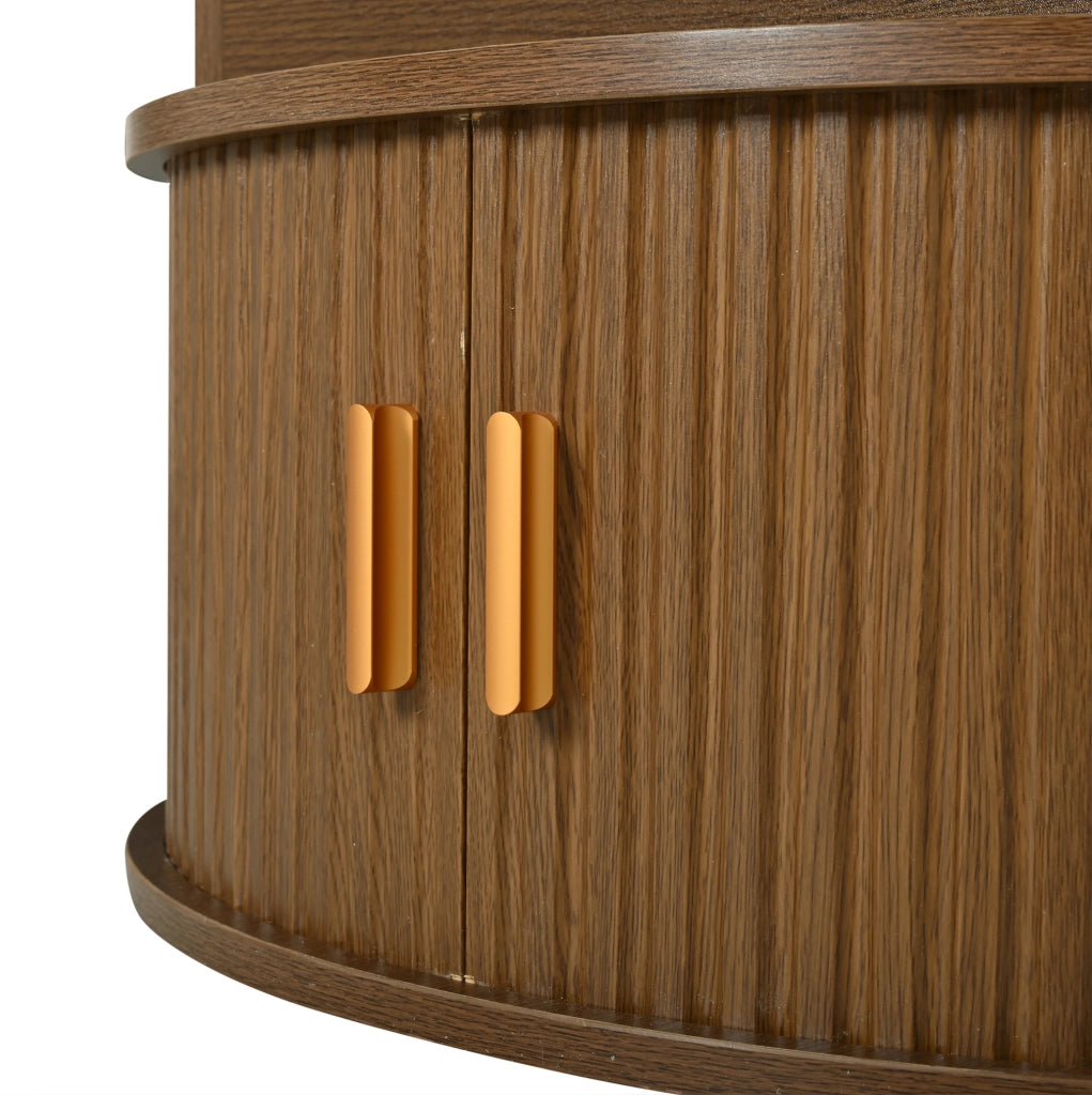 Tavolino da caffè rotondo 75 cm regolabile in altezza con LED e vano contenitore; colore noce