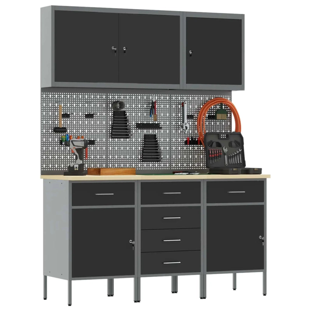Mobile da lavoro 8 pcs Nero Legno ingegnerizzato e acciaio 3321440