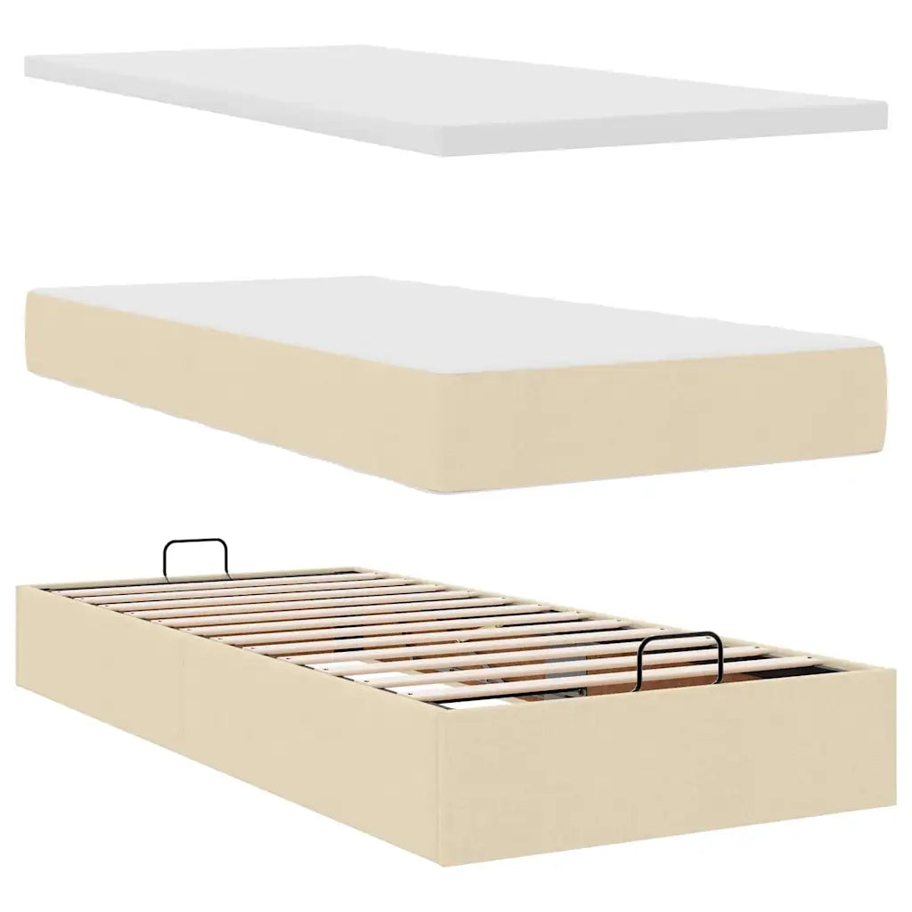 Struttura Letto Pouf con Materasso Crema 80x200 cm in Tessuto 3313283