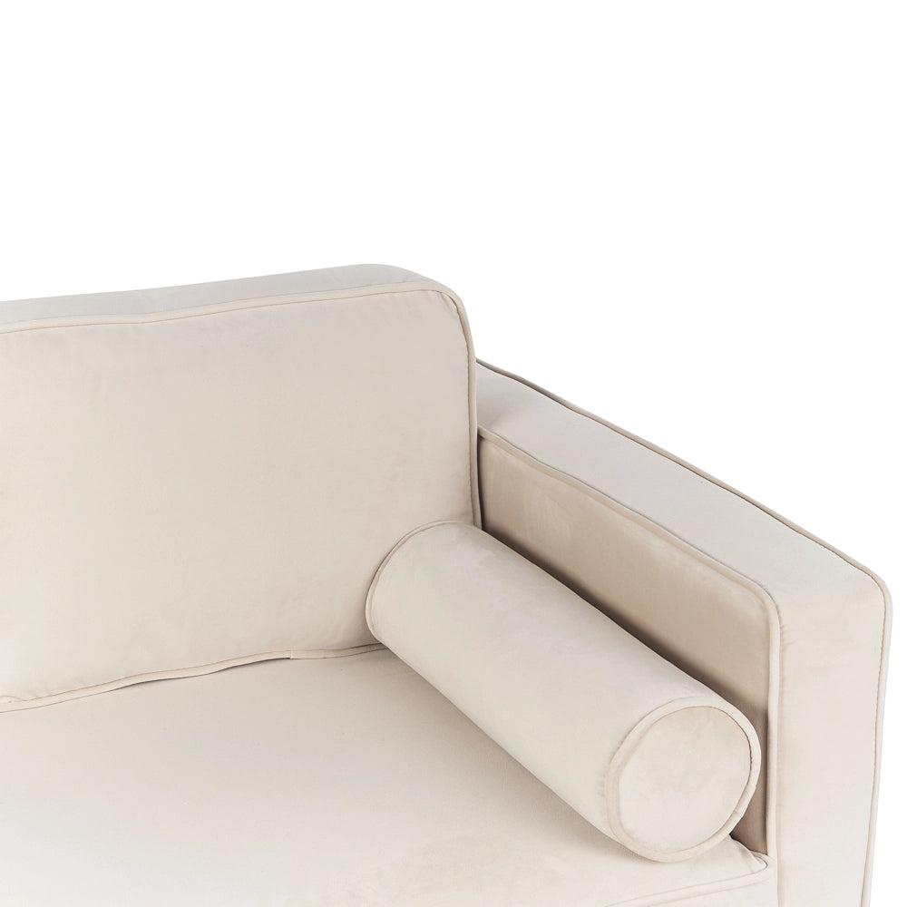 Chaise longue Velluto Beige e Oro Imbottito versione destra Orientamento Gambe In Metallo Rafforzamento Cuscino Design Moderno